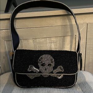 Black Skull Beaded Shoulder Bag
